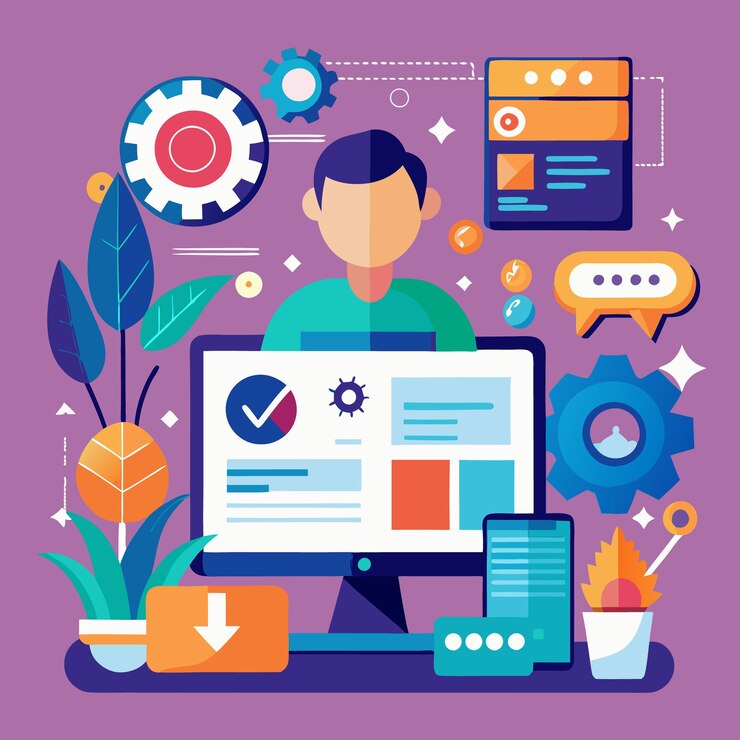 Vector análisis de datos de ilustración vectorial de marketing digital y gestión web