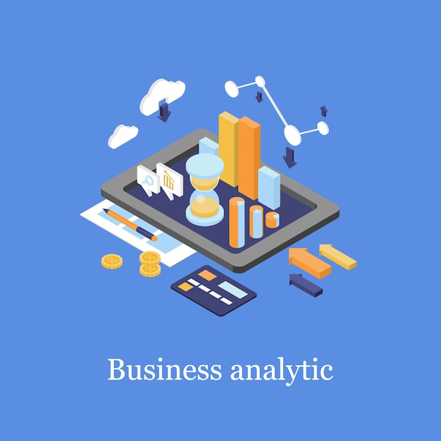 Análisis de datos de infografía isométrica 3d de negocios