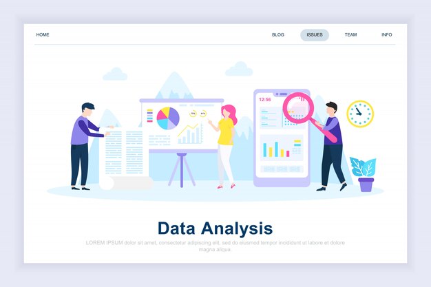 Vector análisis de datos de página plana moderna.