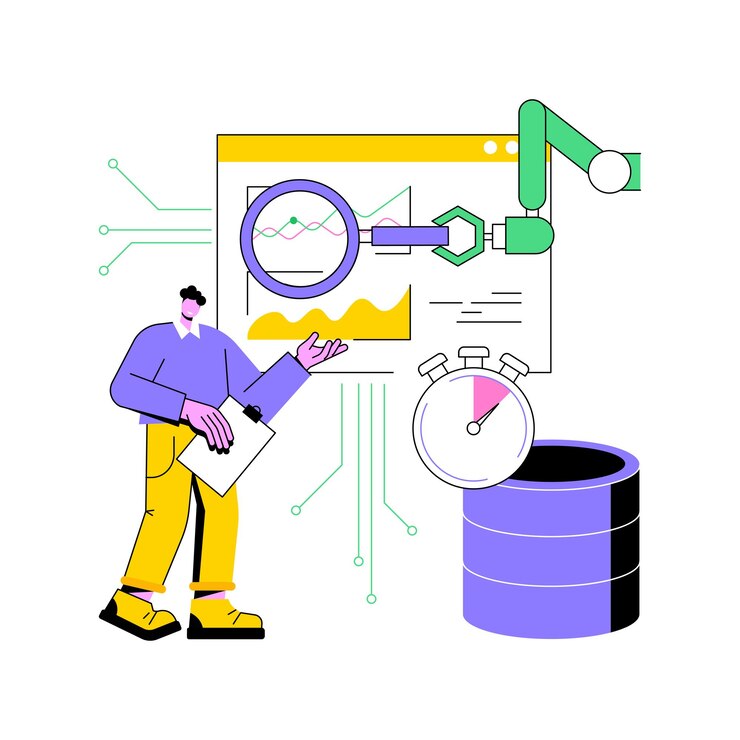 Vector análisis de datos en tiempo real con ilustración vectorial de conceptos abstractos de ia