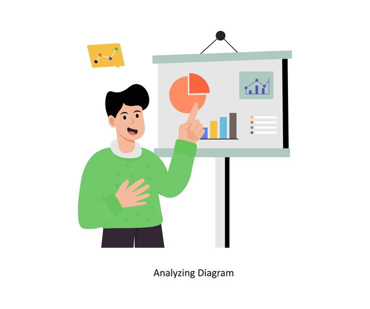 Vector análisis de diagramas, concepción, ilustración vectorial, análisis de datos aislados sobre un fondo blanco