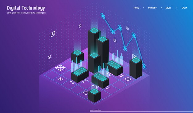 Análisis e inversión. concepto de visualización de datos. isometrico 3d