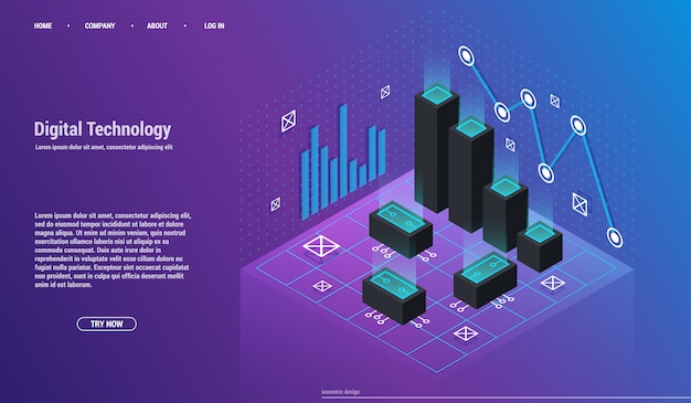 Análisis e inversión. concepto de visualización de datos. isometrico 3d