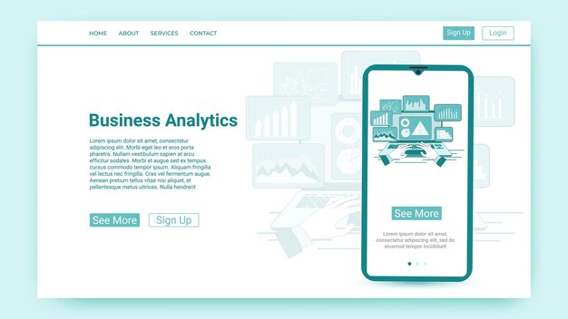 Análisis empresarial Un hombre de negocios estudia gráficos y funciones El concepto de control empresarial