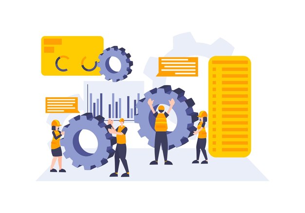 Análisis empresarial y trabajadores Página de destino o desarrollo web con trabajador empleado.