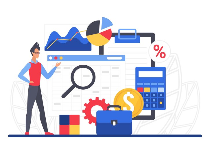 Vector análisis de especialistas en contabilidad financiera y auditoría.