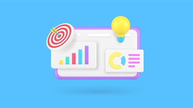 Análisis de la estrategia de negocio planificación de la idea de marketing lluvia de ideas desarrollo vector de iconos 3D