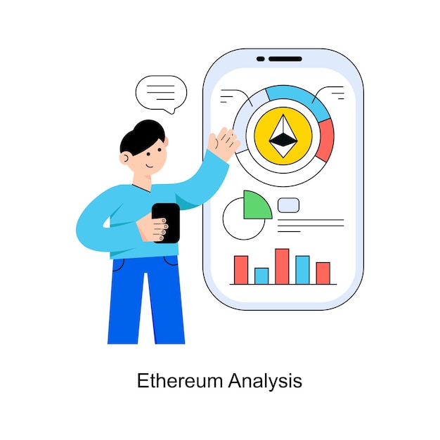 Análisis de Ethereum Diseño de estilo plano Ilustración vectorial Ilustración de acciones