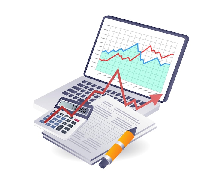 Vector análisis financiero de datos fiscales infografías isométricas planas ilustración en 3d