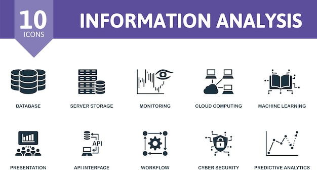 Análisis de información conjunto de iconos creativos