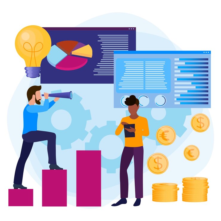 Vector análisis de inteligencia empresarial y planificación empresarial una metáfora abstracta para el análisis de software de gestión de datos