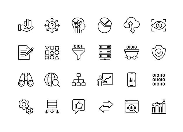 Análisis de líneas de datos Iconos editables conjuntos Ilustración vectorial en el estilo moderno de línea delgada de la tecnología