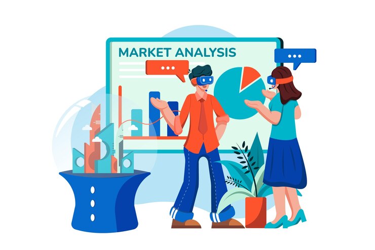 Vector análisis de mercado con tecnología vr