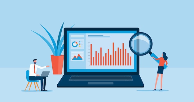 análisis y monitoreo de personas de negocios en el concepto de monitor de tablero de informes web