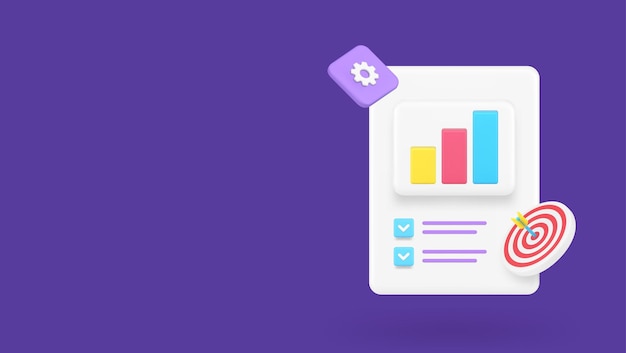 Análisis de negocios diagrama de gráfico de barras completo lista de verificación informe de marca de verificación vector de icono 3d