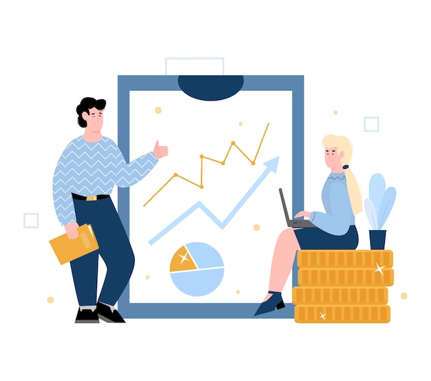 Análisis de negocios e inversiones con personas planas aisladas.