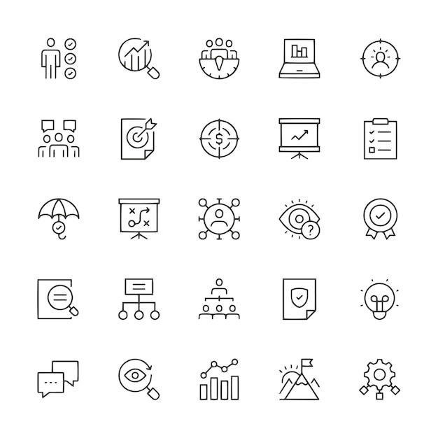 Análisis de negocios Icon de línea Establezca el símbolo de línea Icon de logotipo Ilustración de fondo blanco