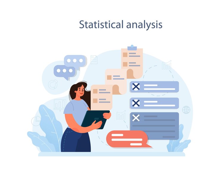 Vector análisis predictivo proceso de uso y procesamiento de datos para pronosticar resultados futuros desarrollo de ideas o decisiones de negocio análisis de caracteres información estadística ilustración de vector plano