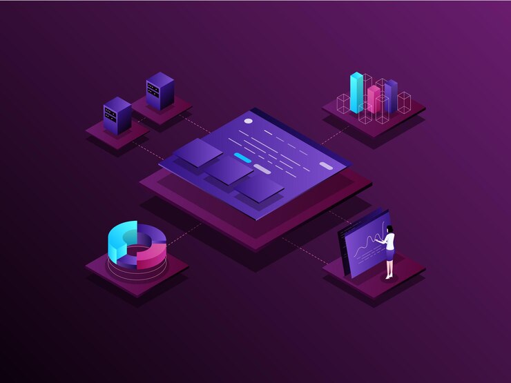 Vector análisis de sitios web ilustración isométrica gradiente oscuro adecuado para aplicaciones móviles sitio web banner diagramas presentación y otros activos gráficos
