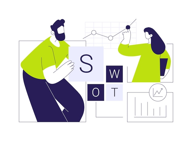 Análisis SWOT concepto abstracto ilustración vectorial grupo de colegas hace análisis SWOT de