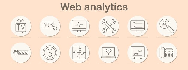 Análisis web conjunto icono herramientas de estadísticas de compras de TV lista de comprobación búsqueda de dominio dólar rompecabezas gráfico inalámbrico marketing optimización financiera análisis comercio electrónico de Internet digital