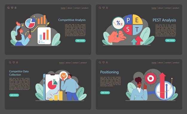 Vector análisis web conjunto de participación en análisis competitivo realización de estudios de plagas y swot estrategia