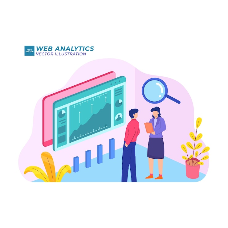 Vector análisis web ilustración plana marketing desarrollo internet digital