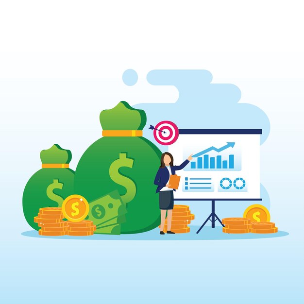 Analista de finanzas asistente consultor financiero Negocios creatividad concepto ilustración vector