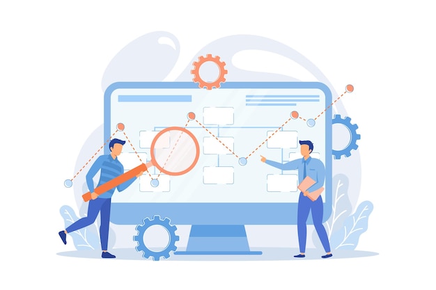 Analista de personas diminutas y científico de datos que trabaja con datos Estrategias de datos integrales basadas en datos