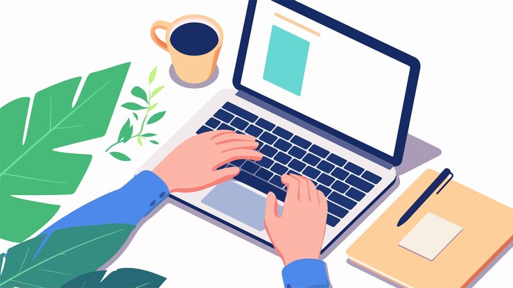 Vector analista profesional que trabaja en una computadora portátil analizando datos vectoriales
