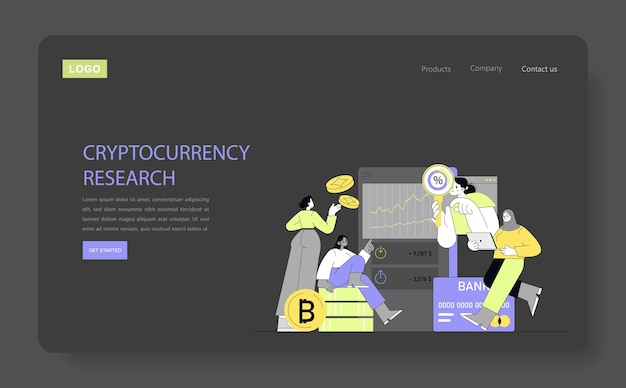 Analistas de conceptos de criptomonedas que investigan las tendencias del mercado y la minería de moneda digital en línea