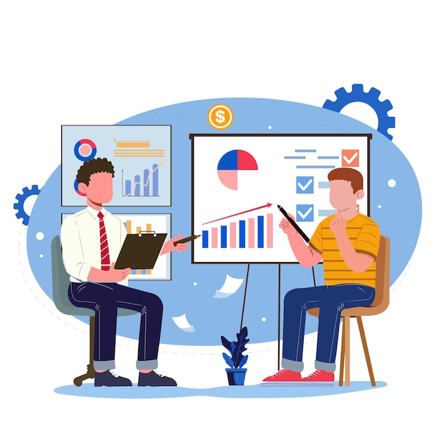 analíticas de equipo de personas de negocios Datos e investigación sobre el informe de monitoreo web concepto plano de tablero de instrumentos