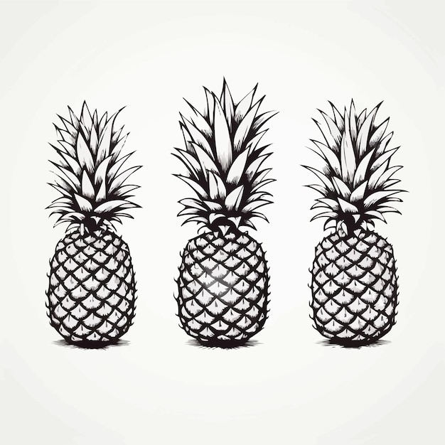 Vector ananas minimalista y sencillo conjunto de 3 líneas de fondo blanco