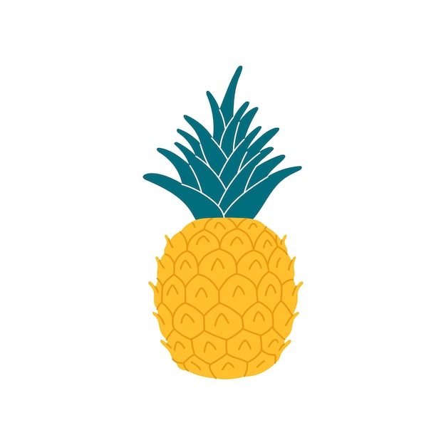 Ananas o piña fruta tropical aislado icono de estilo de dibujos animados plana vector piña exótica con un montón de hojas bocadillo de comida tropical verano jugoso vegetariano postre orgánico maduro ananas enteras