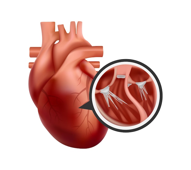 Vector anatomía 3d del corazón humano con primer plano de sección transversal. ilustración de corazón realista