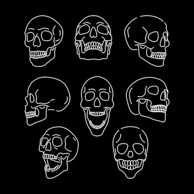 Anatomía de la cabeza humana Ilustración monolínica del cráneo de horror
