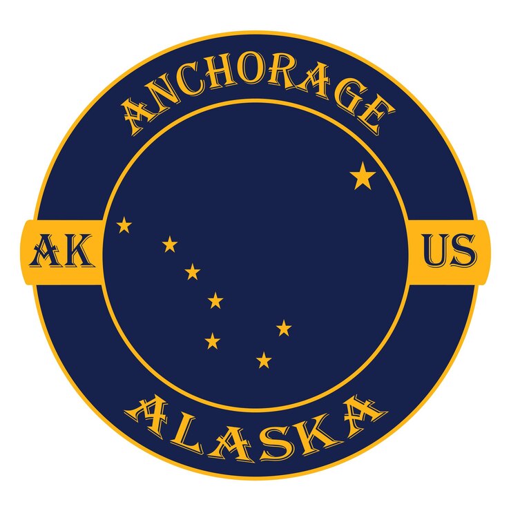 Vector anchorage alaska bandera ee. uu. viaje recuerdo sello insignia pegatina logotipo vector ilustración svg eps