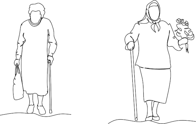 Anciana en el estilo de arte de dibujo continuo