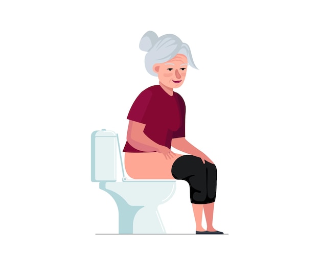 Anciana meando o cagando en wc abuela sentada en la taza del inodoro en el  baño senior senior | Vector Premium