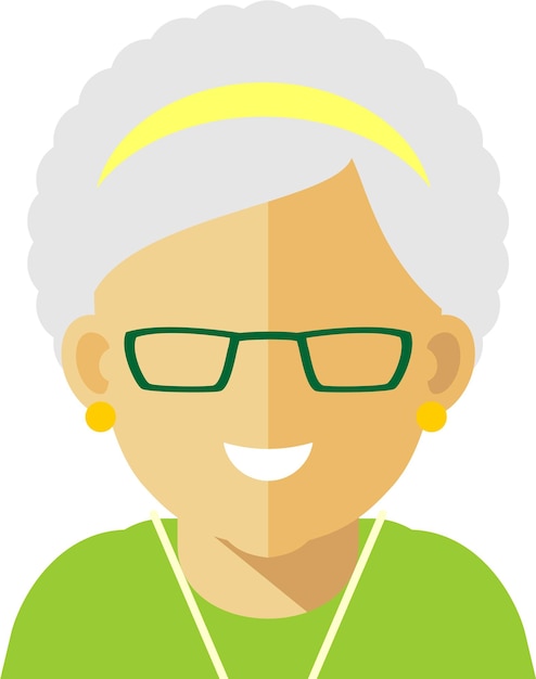 Anciana Senior en gafas Avatar cara icono en estilo plano