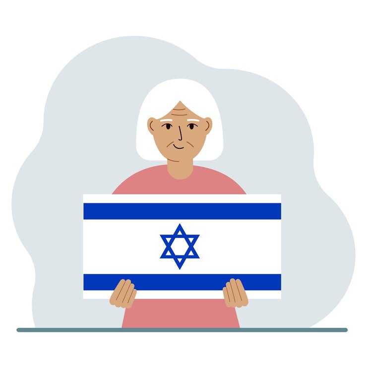 Vector una anciana sostiene la bandera de israel en sus manos el concepto de fiesta nacional de demostración o patriotismo nacionalidad