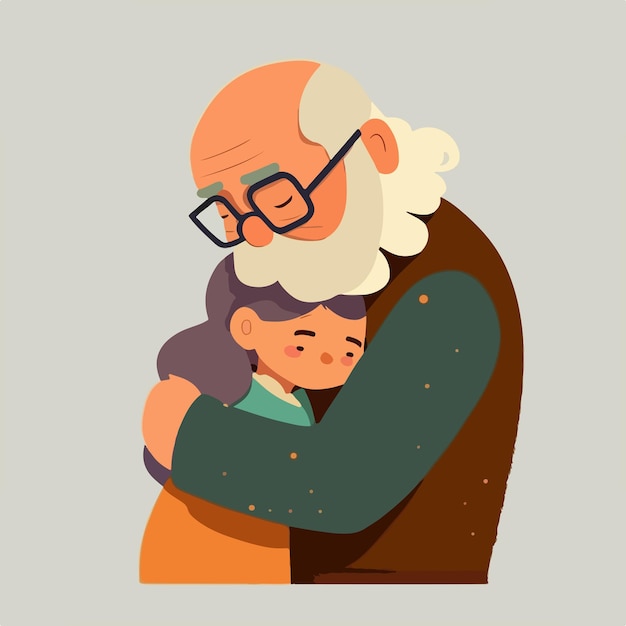 Un anciano abrazando a una niña.