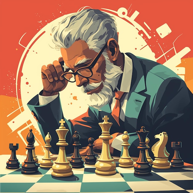 Un anciano afroamericano aprende a jugar al ajedrez