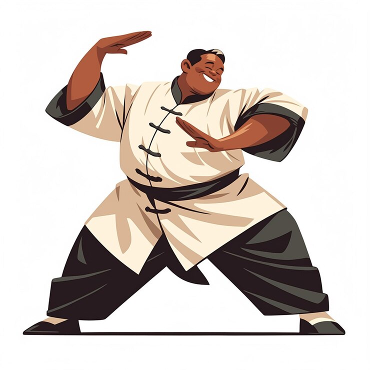 Vector un anciano afroamericano haciendo tai chi