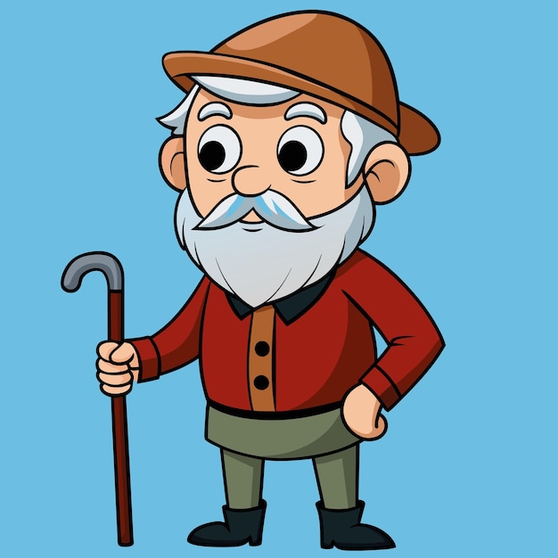un anciano con barba y sombrero con un bastón