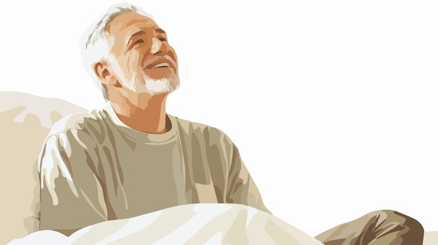 Un anciano feliz sentado mirando hacia arriba sonriendo