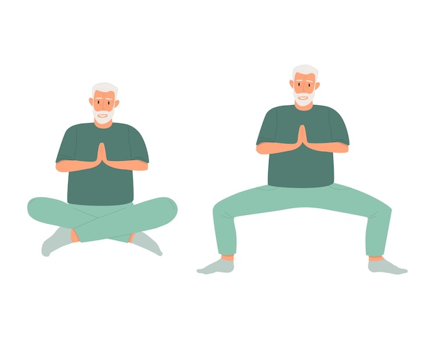 Un anciano haciendo yoga. El concepto de un estilo de vida saludable, deportes y meditación en la vejez.