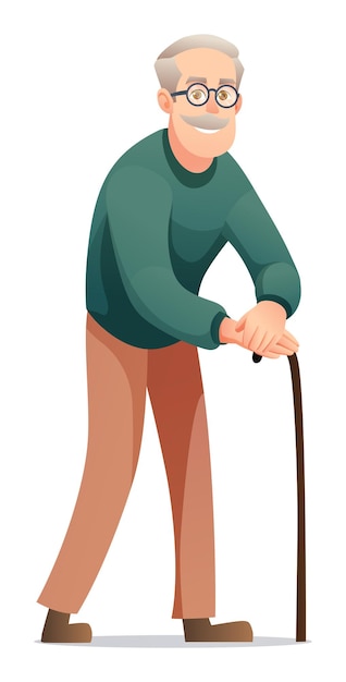 Anciano con una ilustración de personaje de abuelo de bastón