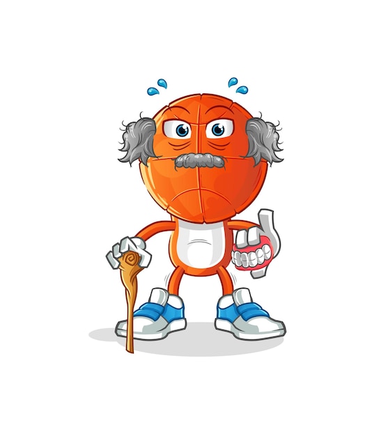 anciano de pelo blanco de dibujos animados de cabeza de baloncesto. vector de caracteres
