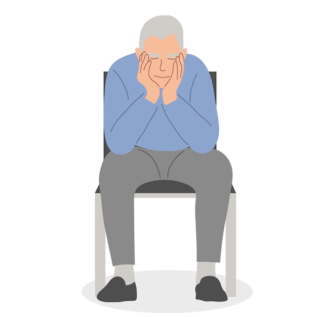 Un anciano se sienta en una silla Problemas de envejecimiento Ilustración de vector plano